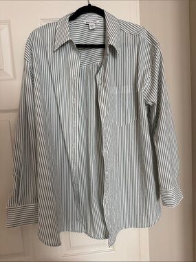 Athleta Women’s Vertical Stripe Button-Down Shirt - White & Green